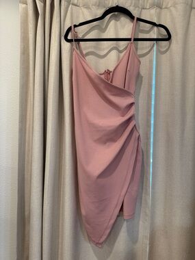FAVLUX Dusty Rose Asymmetrical Draped Slip Dress